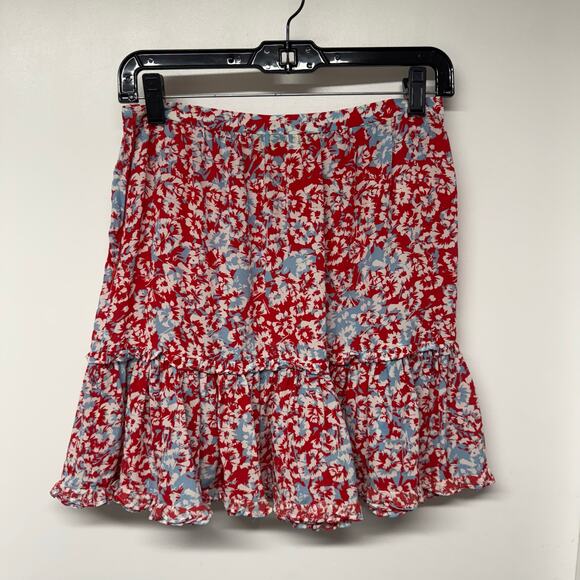 Paloma Blue Womens Red Blue Floral Tiered Mini Alexa Skirt 100% Silk Size Small - Picture 2 of 8
